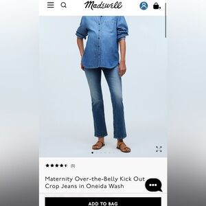 Madewell Over-The-Belly Kick Out Crop Jeans in Oneida Wash - New Size 26